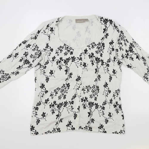 Croft & Barrow Womens White Scoop Neck Floral Cotton Cardigan Jumper Size L