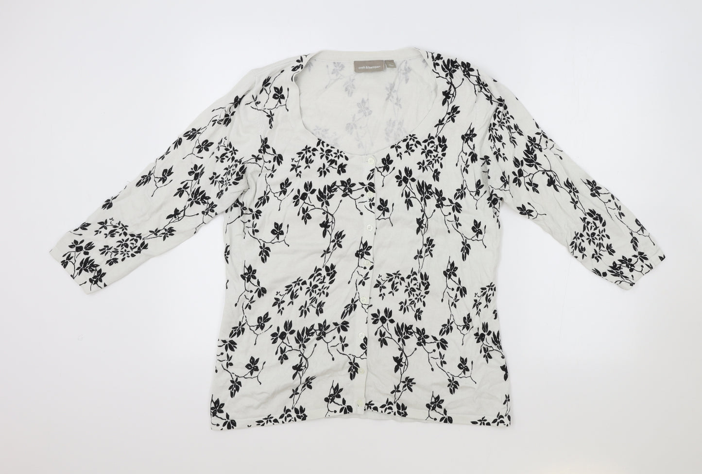 Croft & Barrow Womens White Scoop Neck Floral Cotton Cardigan Jumper Size L