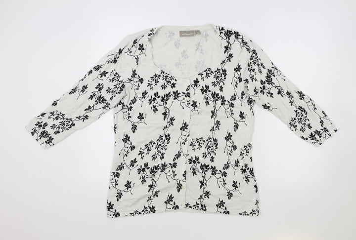 Croft & Barrow Womens White Scoop Neck Floral Cotton Cardigan Jumper Size L