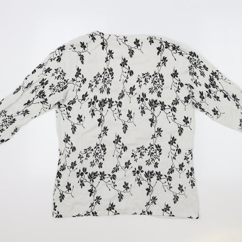 Croft & Barrow Womens White Scoop Neck Floral Cotton Cardigan Jumper Size L
