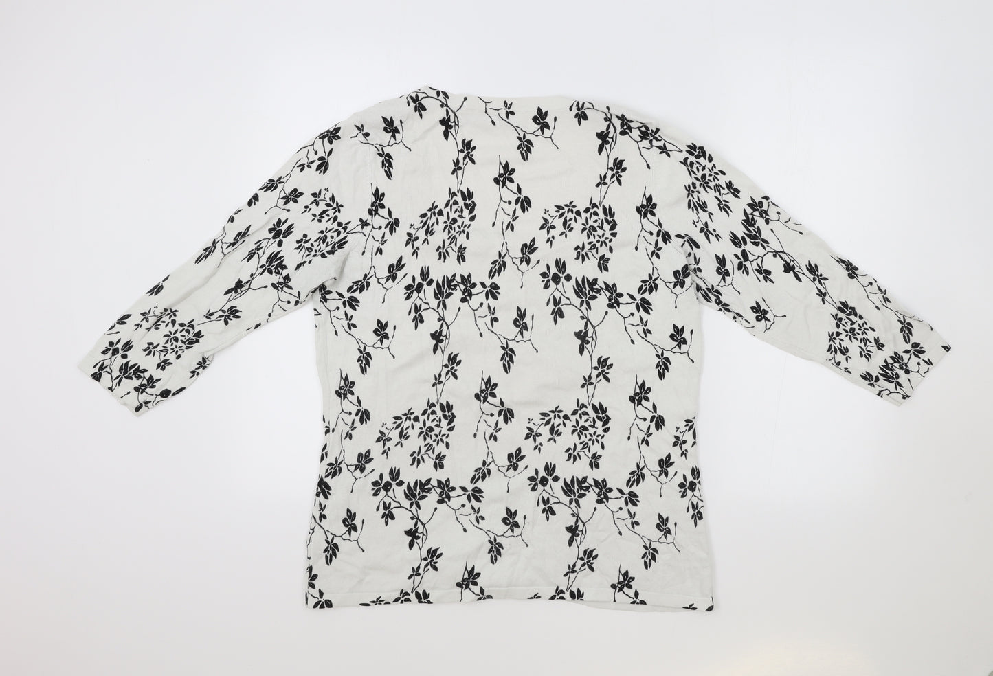 Croft & Barrow Womens White Scoop Neck Floral Cotton Cardigan Jumper Size L