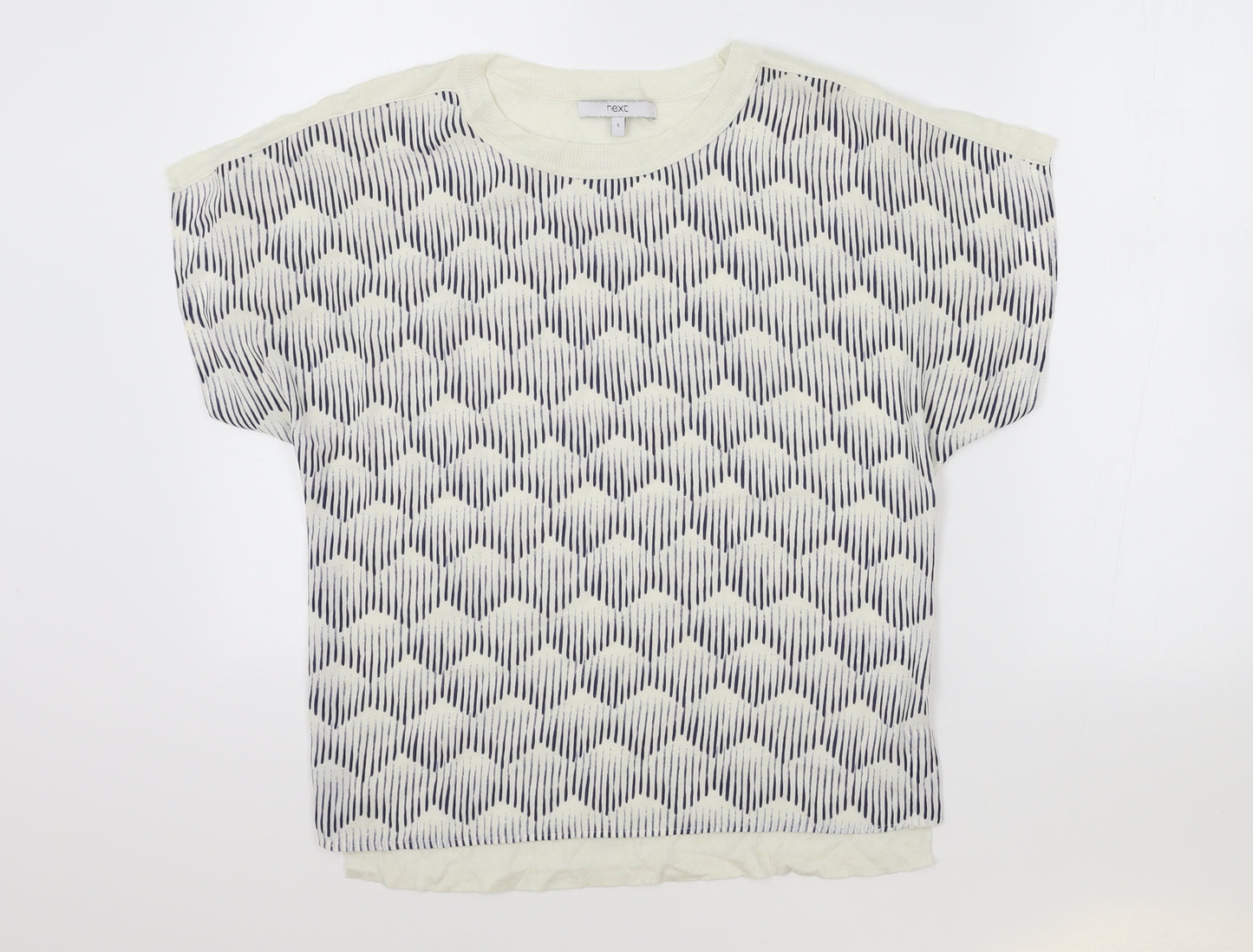 NEXT Womens Blue Geometric Modal Basic T-Shirt Size S Round Neck