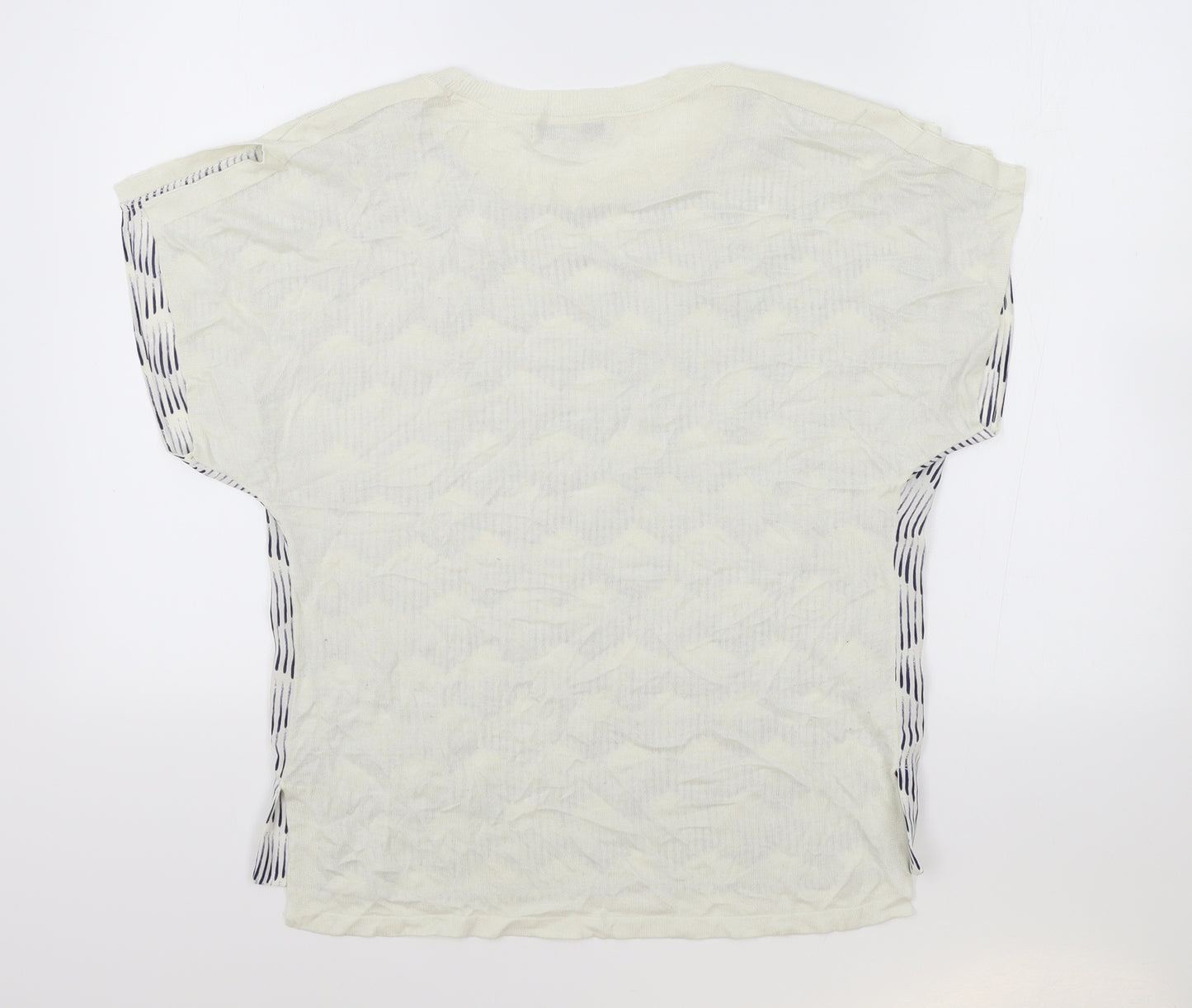 NEXT Womens Blue Geometric Modal Basic T-Shirt Size S Round Neck