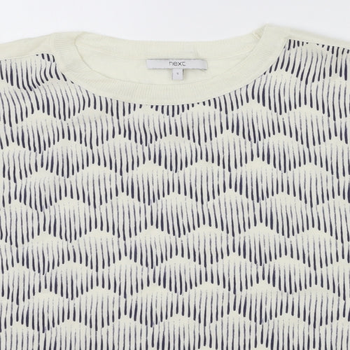 NEXT Womens Blue Geometric Modal Basic T-Shirt Size S Round Neck