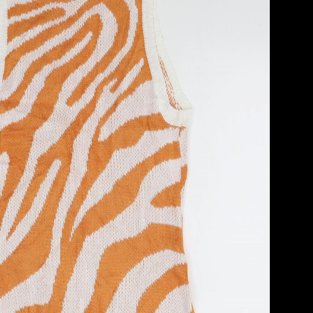 Preworn Womens Orange Animal Print Viscose Tank Dress Size M Boat Neck Pullover - Zebra Print