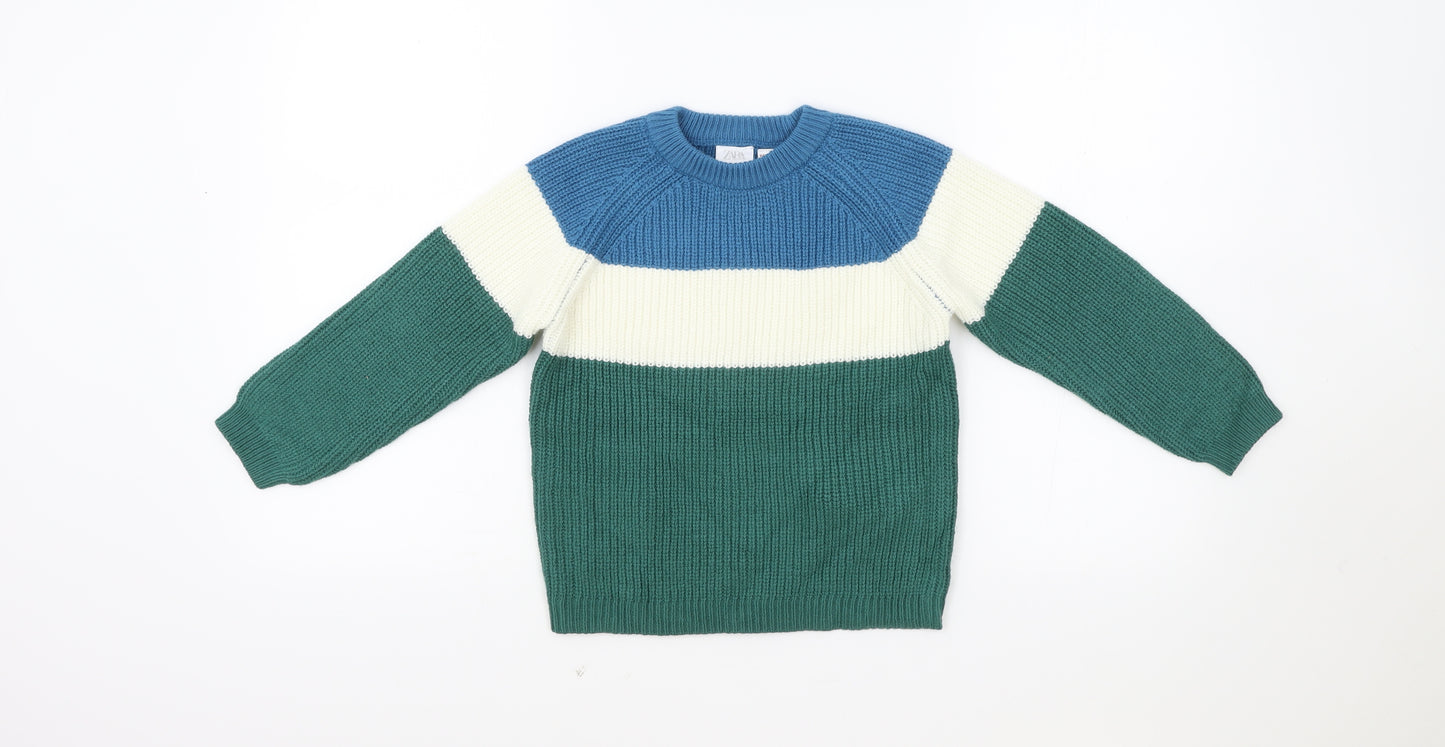 Zara Boys Grey Round Neck Colourblock Acrylic Pullover Jumper Size 4-5 Years Pullover