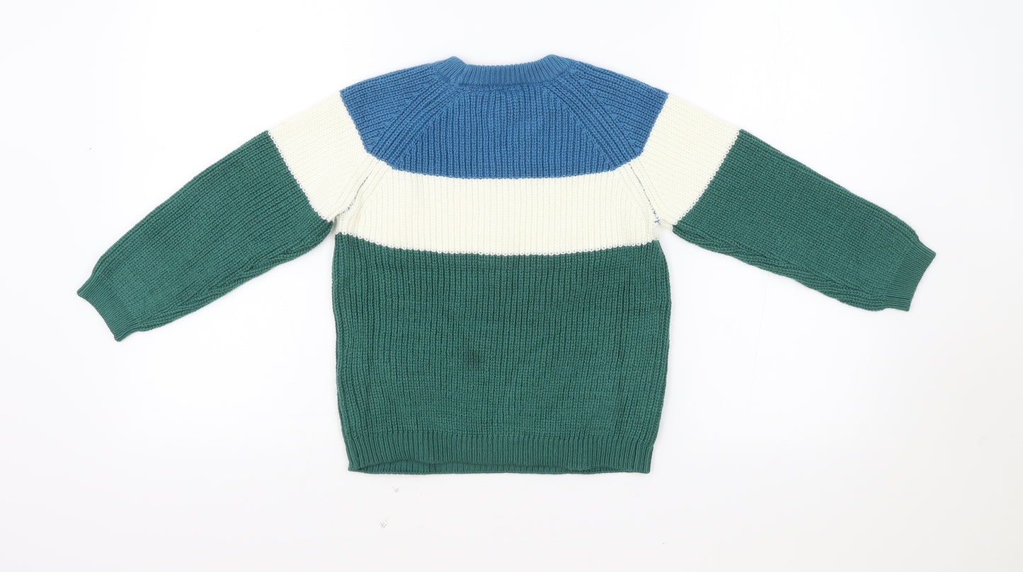 Zara Boys Grey Round Neck Colourblock Acrylic Pullover Jumper Size 4-5 Years Pullover