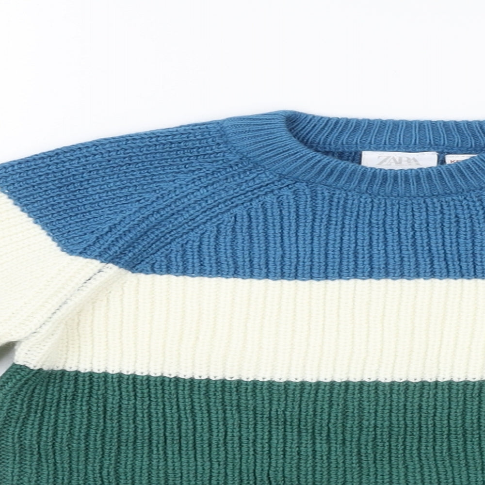 Zara Boys Grey Round Neck Colourblock Acrylic Pullover Jumper Size 4-5 Years Pullover