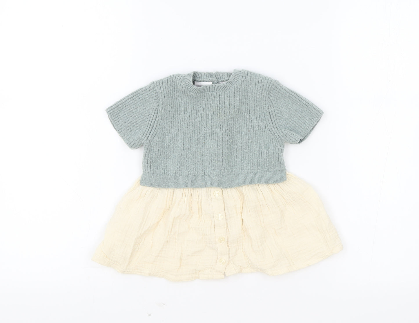 Zara Girls Grey Polyester Jumper Dress Size 6-9 Months Round Neck Button