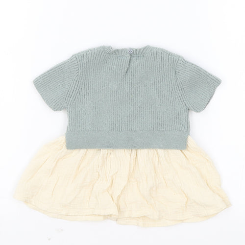 Zara Girls Grey Polyester Jumper Dress Size 6-9 Months Round Neck Button
