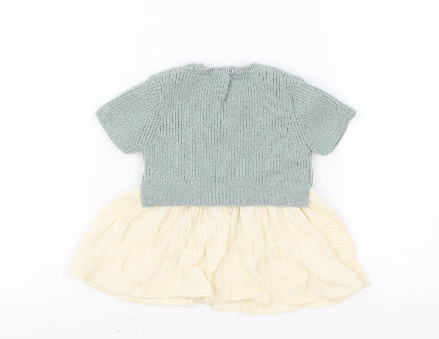 Zara Girls Grey Polyester Jumper Dress Size 6-9 Months Round Neck Button