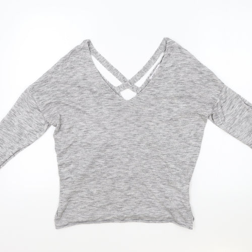 Amisu Womens Grey V-Neck Viscose Pullover Jumper Size L