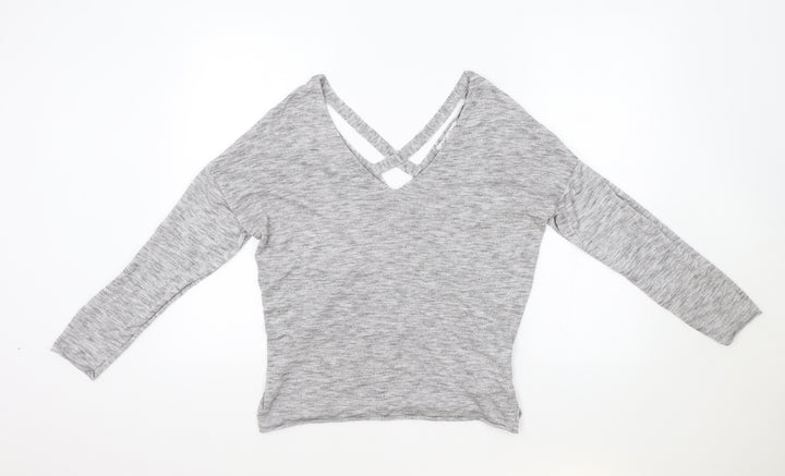 Amisu Womens Grey V-Neck Viscose Pullover Jumper Size L