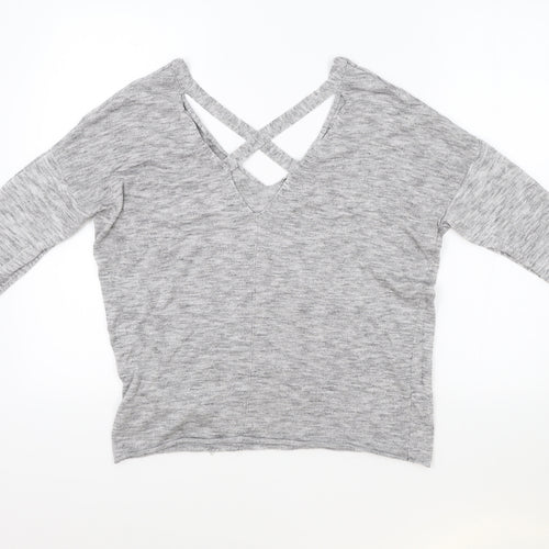 Amisu Womens Grey V-Neck Viscose Pullover Jumper Size L