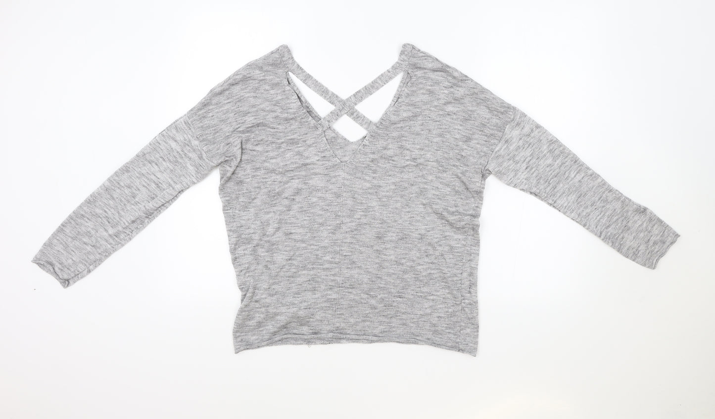 Amisu Womens Grey V-Neck Viscose Pullover Jumper Size L