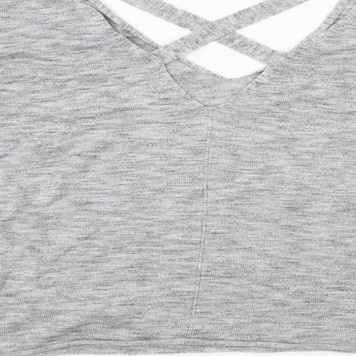 Amisu Womens Grey V-Neck Viscose Pullover Jumper Size L