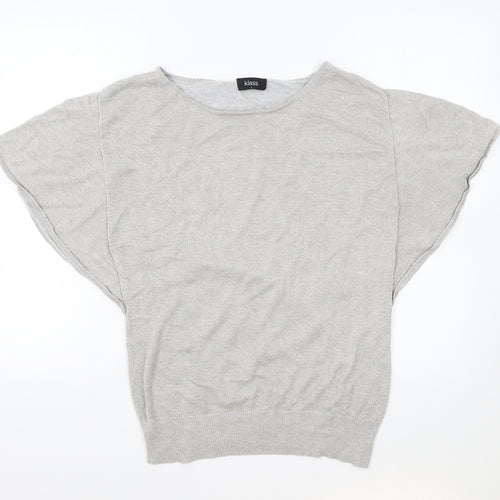 Klass Womens Silver Polyester Basic T-Shirt Size L Round Neck