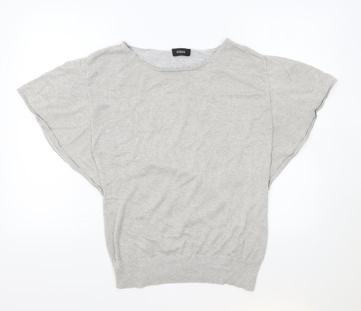 Klass Womens Silver Polyester Basic T-Shirt Size L Round Neck