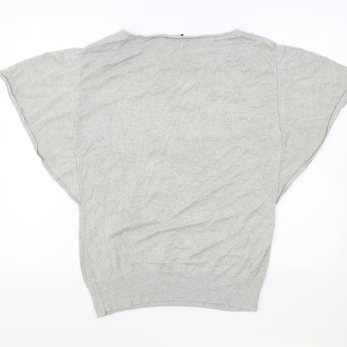 Klass Womens Silver Polyester Basic T-Shirt Size L Round Neck