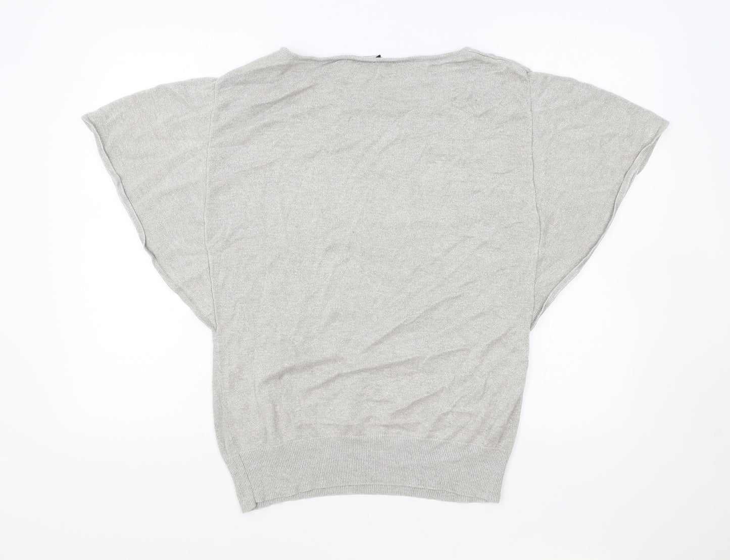 Klass Womens Silver Polyester Basic T-Shirt Size L Round Neck