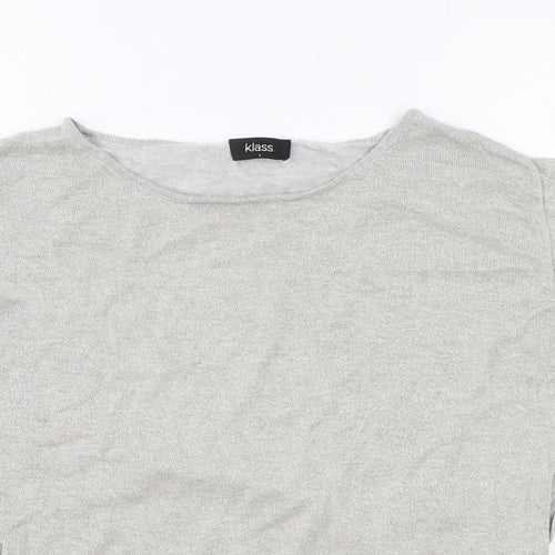 Klass Womens Silver Polyester Basic T-Shirt Size L Round Neck