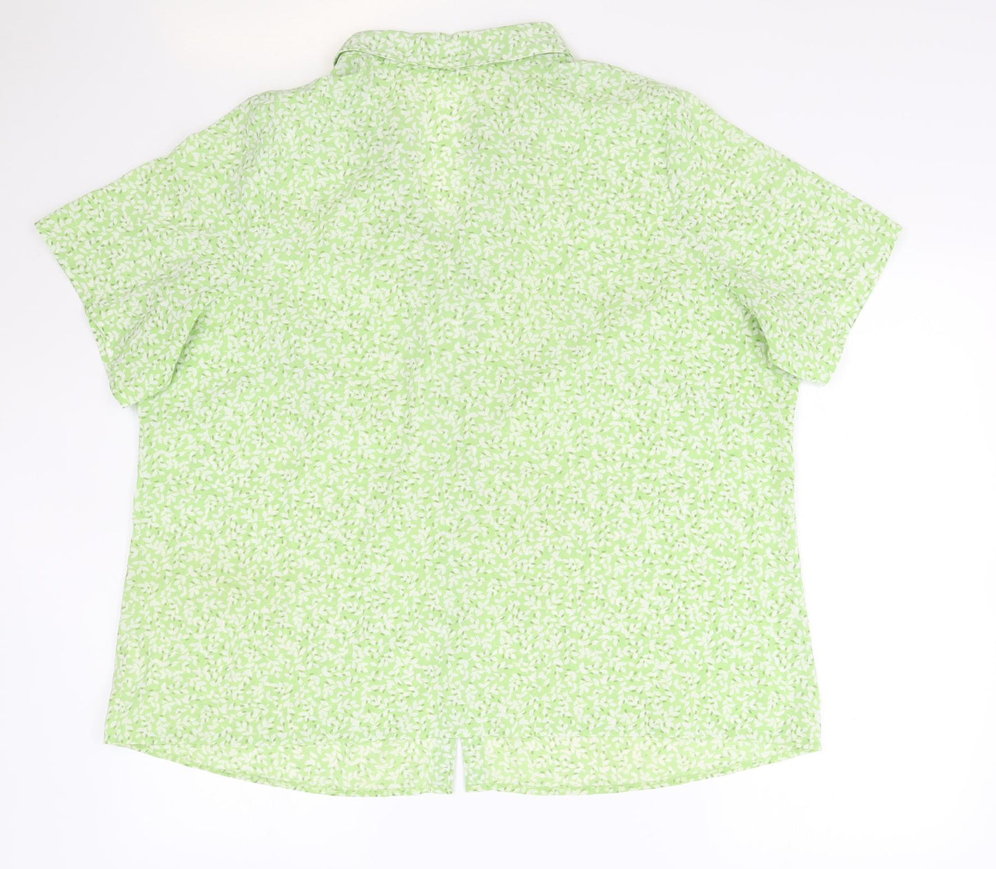 Marks and Spencer Womens Green Geometric Polyester Basic Button-Up Size 22 V-Neck