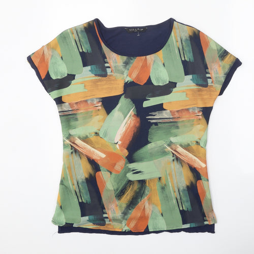 Viz-a-Viz Womens Multicoloured Geometric Polyester Basic T-Shirt Size 8 Scoop Neck