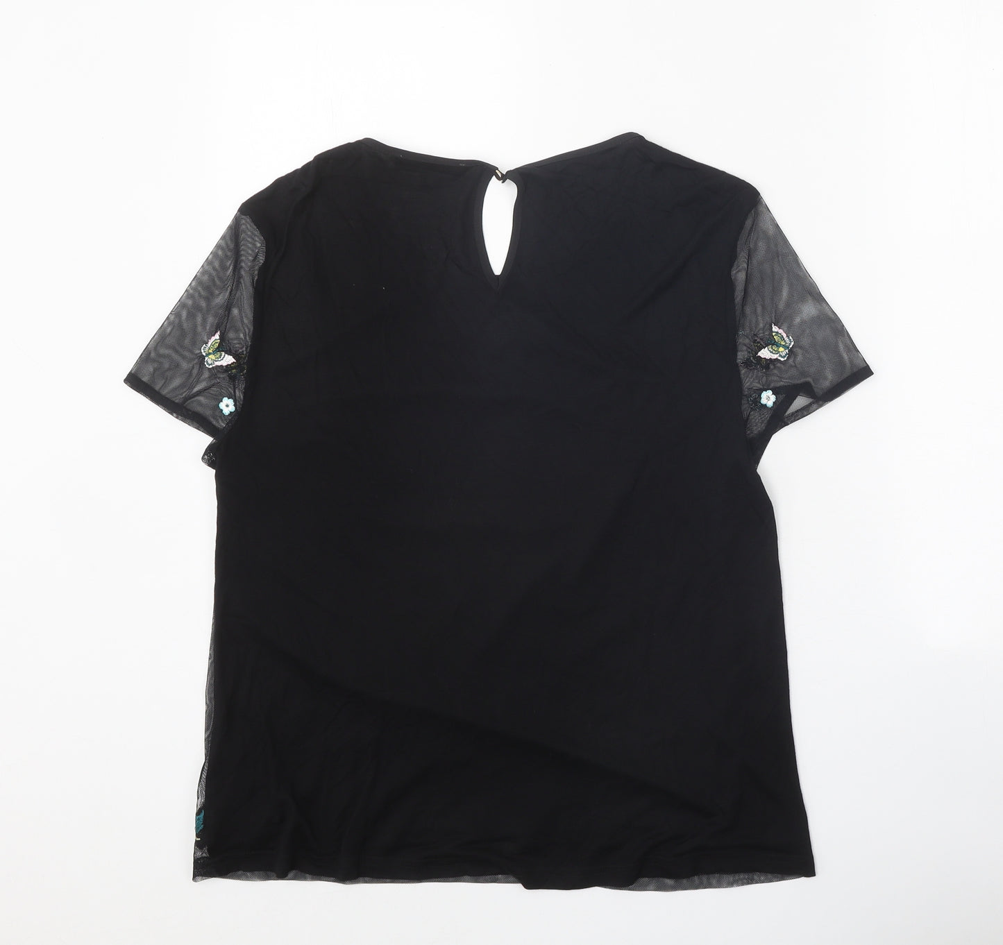 Oasis Womens Black Floral Polyester Basic Blouse Size M Scoop Neck