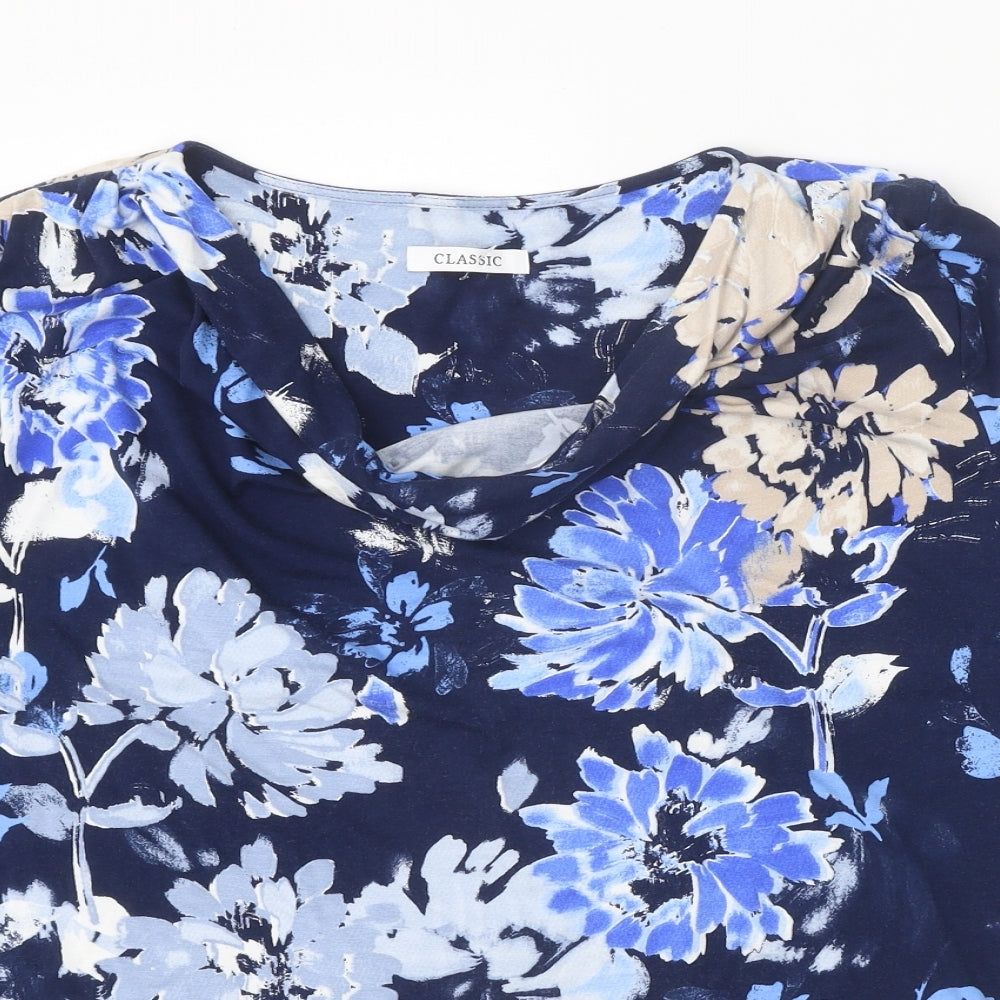 Classic Womens Blue Floral Viscose Basic T-Shirt Size 22 Cowl Neck