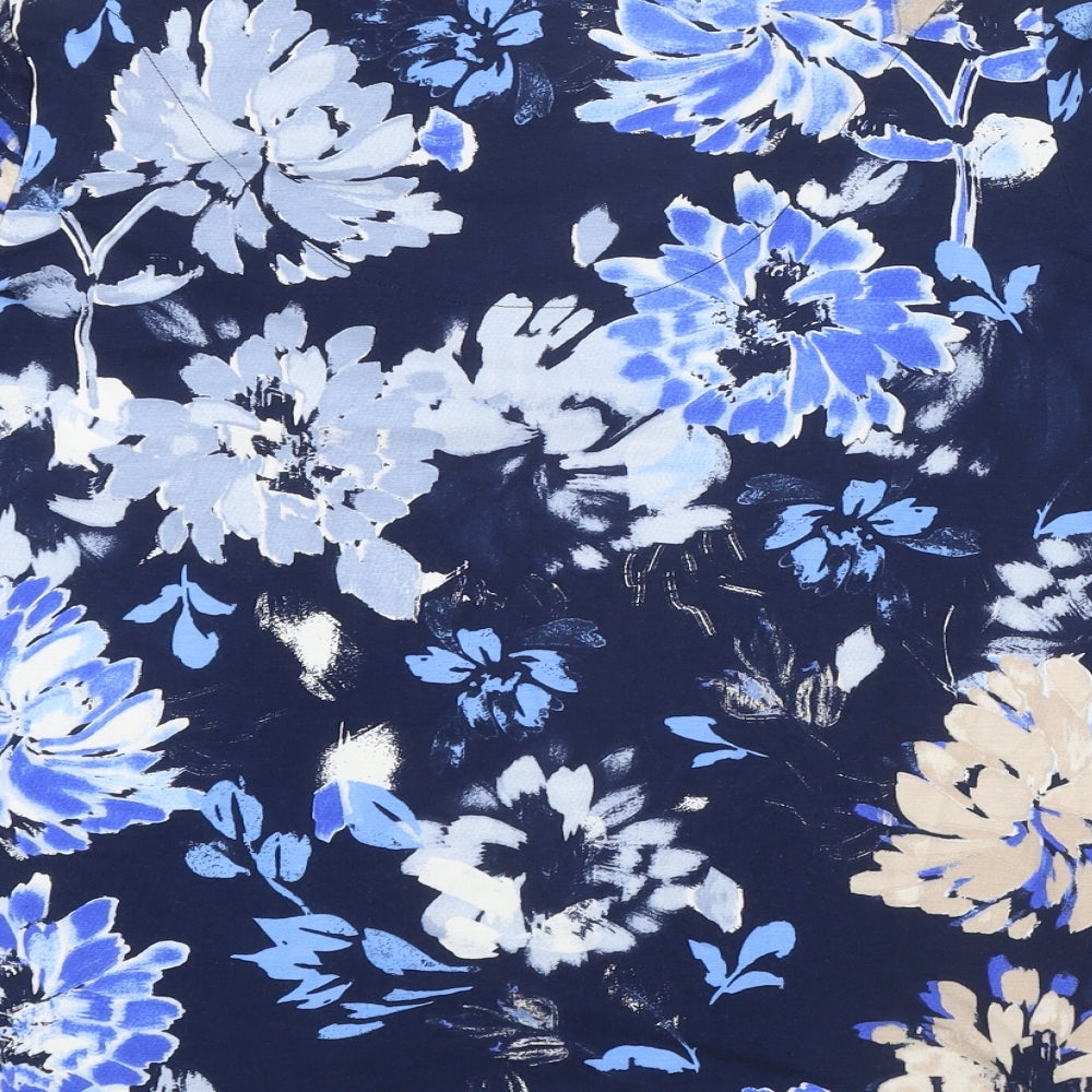 Classic Womens Blue Floral Viscose Basic T-Shirt Size 22 Cowl Neck