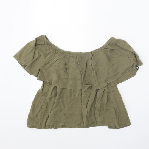 FOREVER 21 Womens Green Cotton Cropped Blouse Size S Off the Shoulder - Bardot