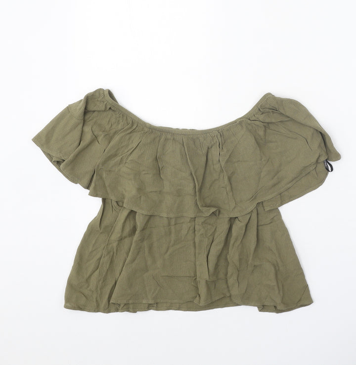 FOREVER 21 Womens Green Cotton Cropped Blouse Size S Off the Shoulder - Bardot