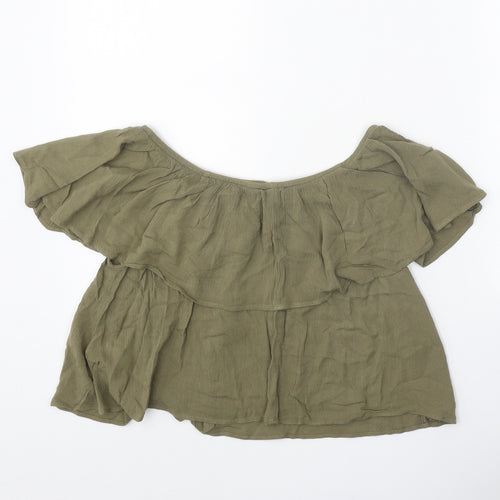 FOREVER 21 Womens Green Cotton Cropped Blouse Size S Off the Shoulder - Bardot