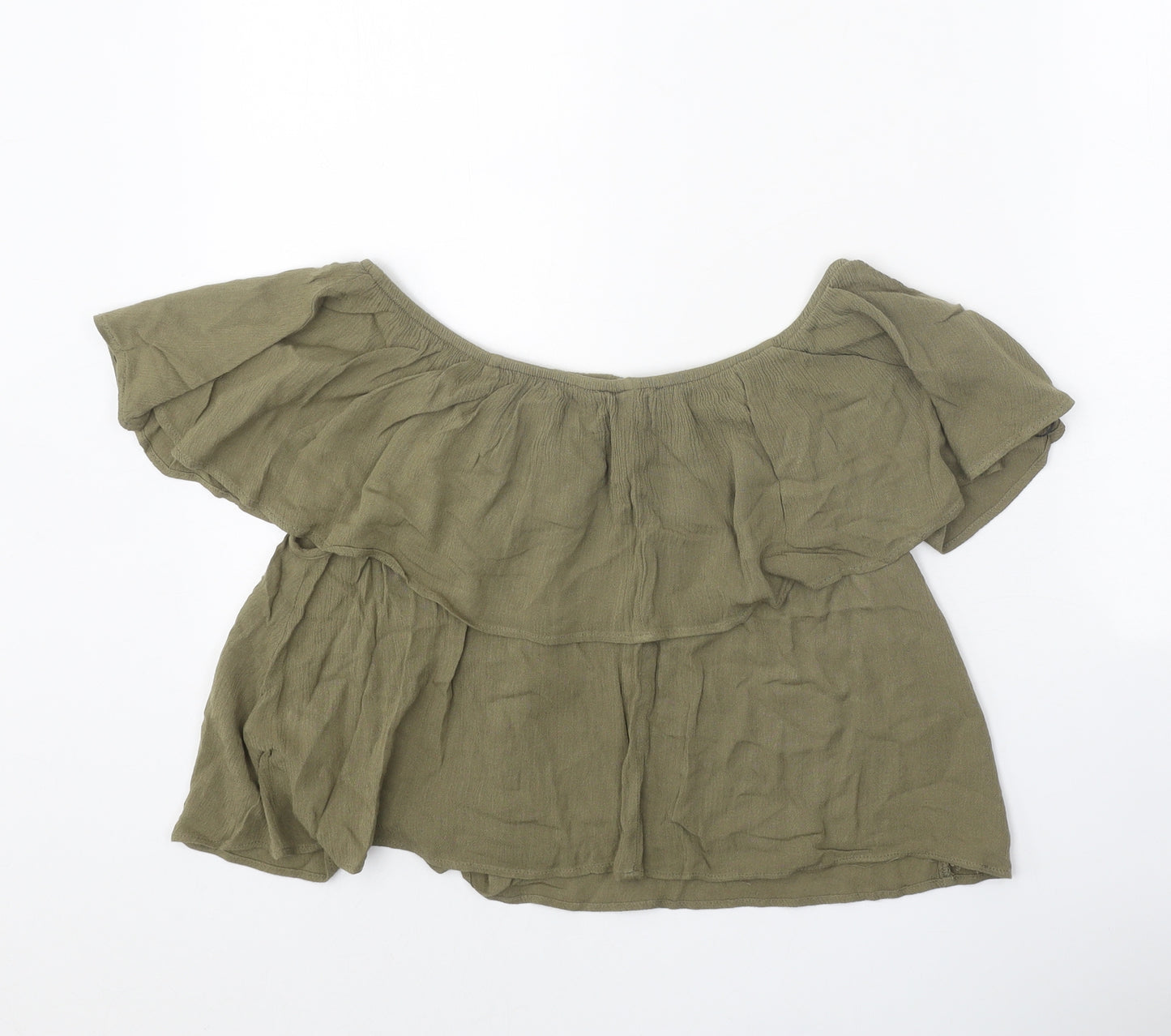 FOREVER 21 Womens Green Cotton Cropped Blouse Size S Off the Shoulder - Bardot