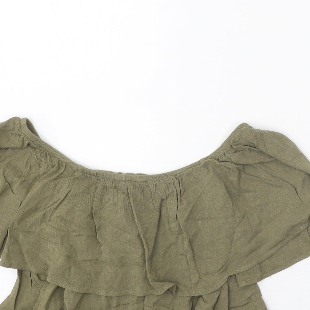 FOREVER 21 Womens Green Cotton Cropped Blouse Size S Off the Shoulder - Bardot