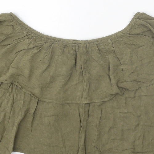 FOREVER 21 Womens Green Cotton Cropped Blouse Size S Off the Shoulder - Bardot