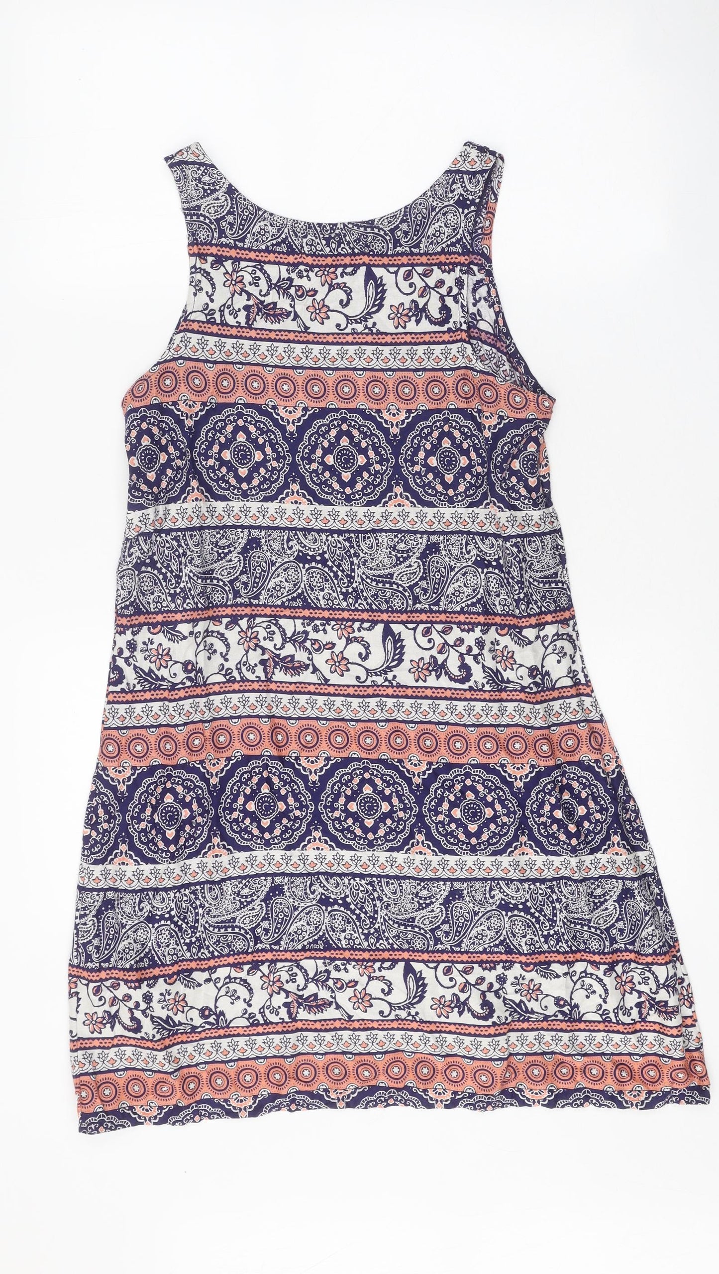 Atmosphere Womens Blue Geometric Viscose Tank Dress Size 8 Boat Neck Pullover
