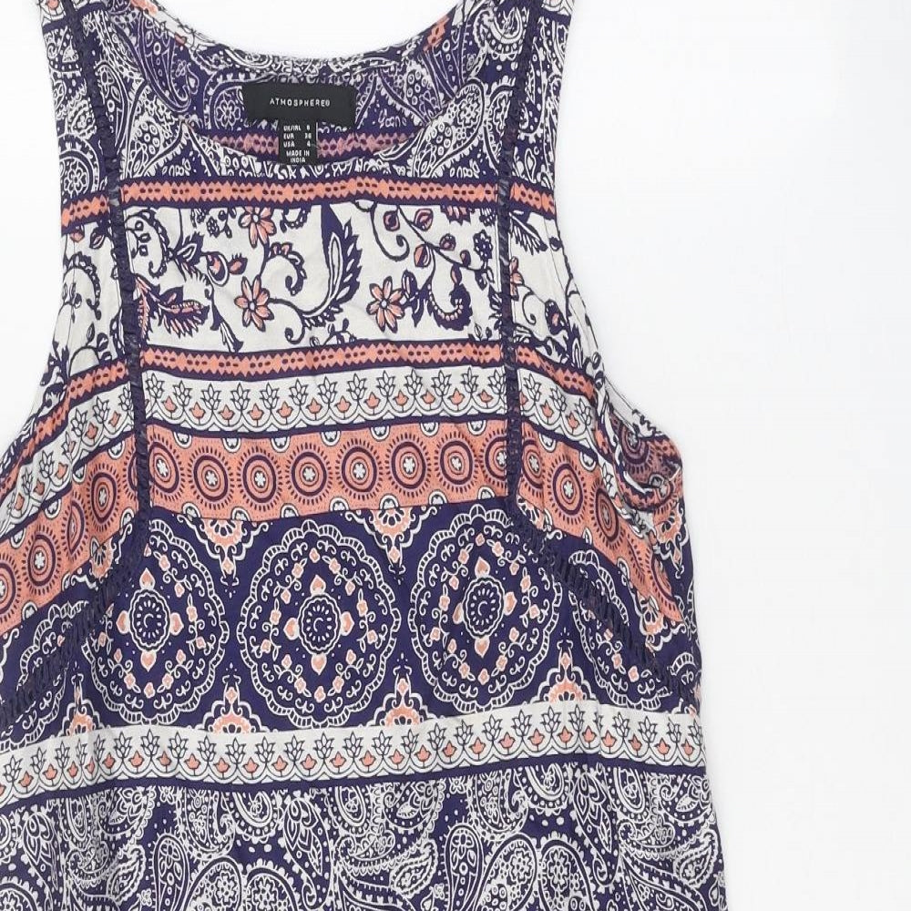 Atmosphere Womens Blue Geometric Viscose Tank Dress Size 8 Boat Neck Pullover