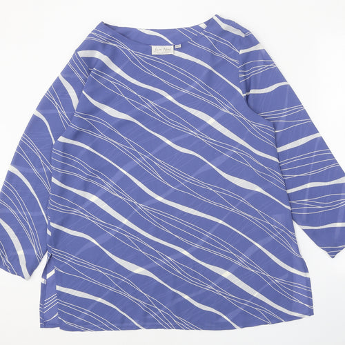 Peacocks Womens Blue Geometric Polyester Basic Blouse Size 12 Boat Neck