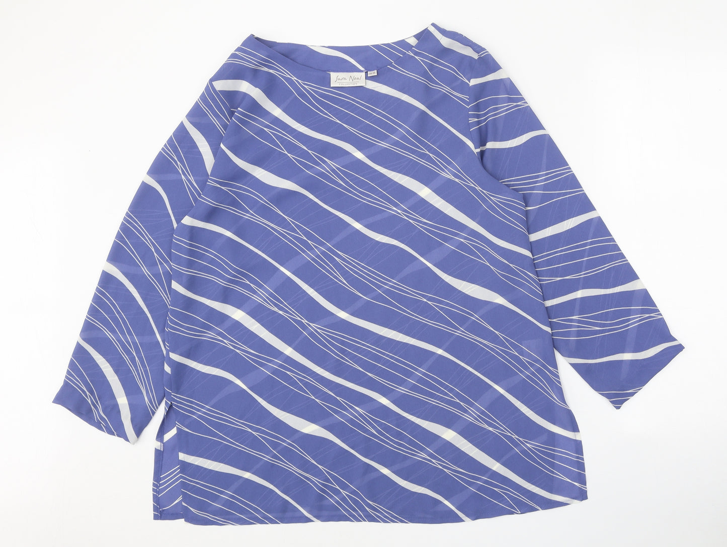 Peacocks Womens Blue Geometric Polyester Basic Blouse Size 12 Boat Neck