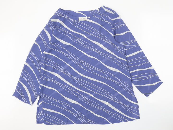 Peacocks Womens Blue Geometric Polyester Basic Blouse Size 12 Boat Neck