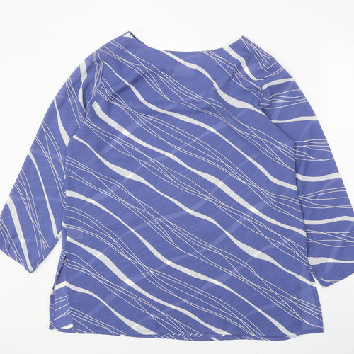 Peacocks Womens Blue Geometric Polyester Basic Blouse Size 12 Boat Neck