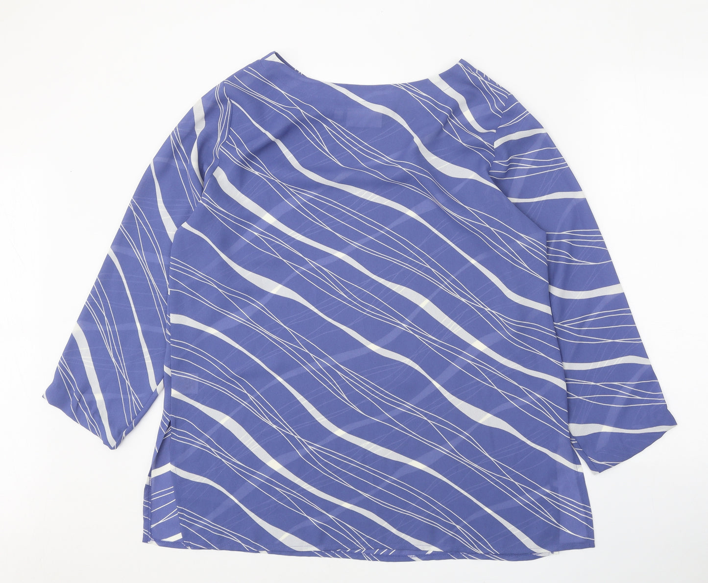 Peacocks Womens Blue Geometric Polyester Basic Blouse Size 12 Boat Neck