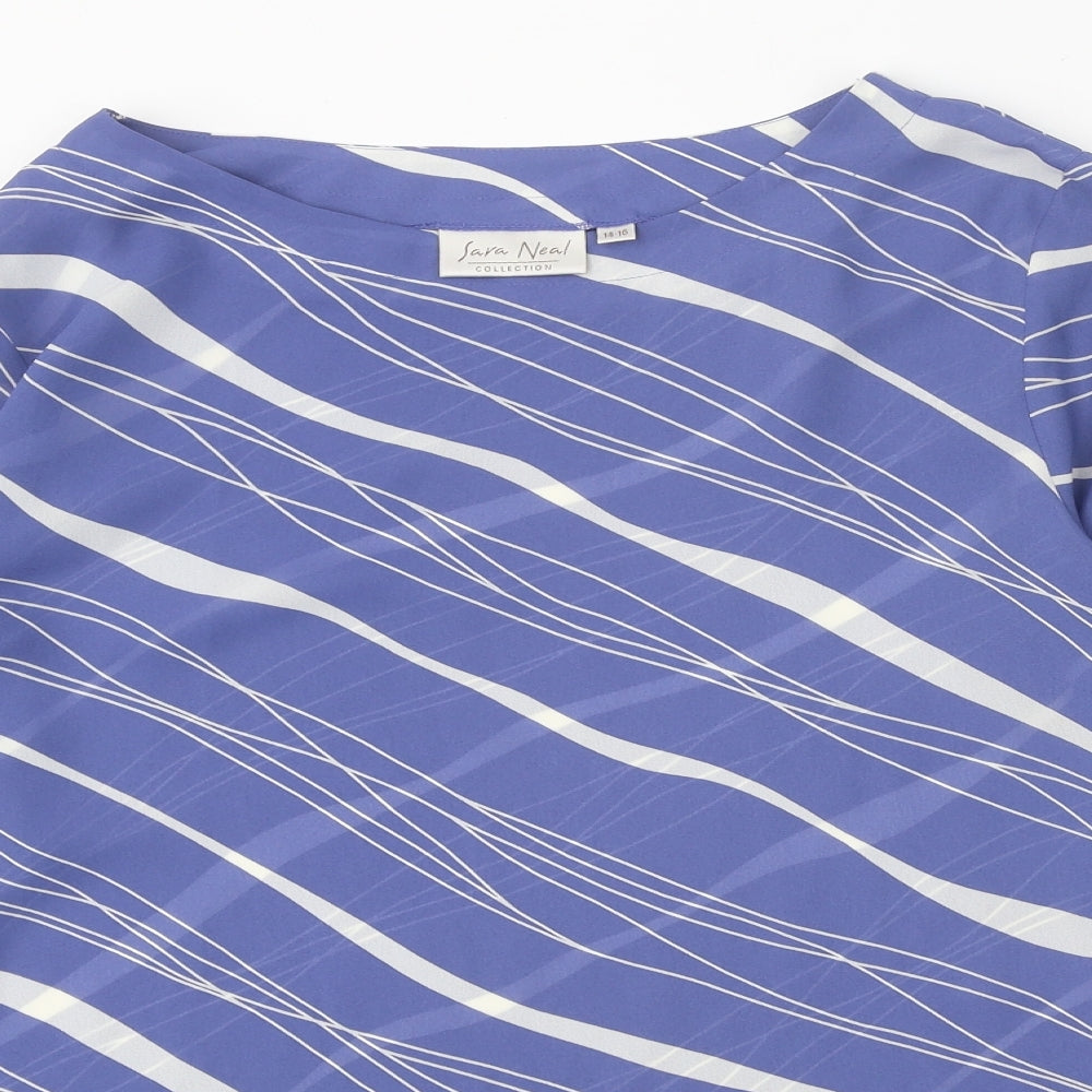 Peacocks Womens Blue Geometric Polyester Basic Blouse Size 12 Boat Neck