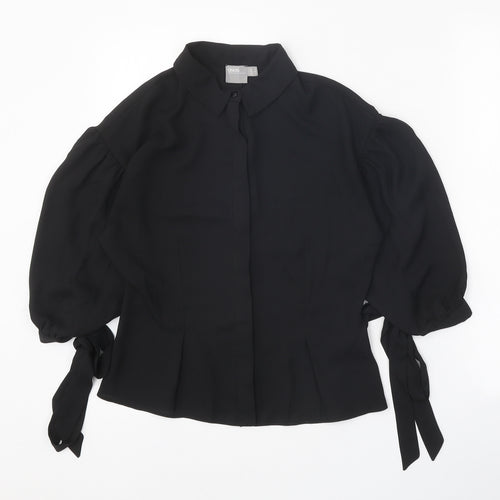 ASOS Womens Black Polyester Basic Button-Up Size 8 Collared - Sleeve Tie Detail