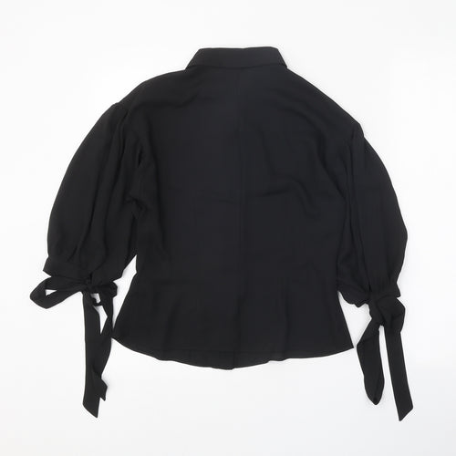 ASOS Womens Black Polyester Basic Button-Up Size 8 Collared - Sleeve Tie Detail