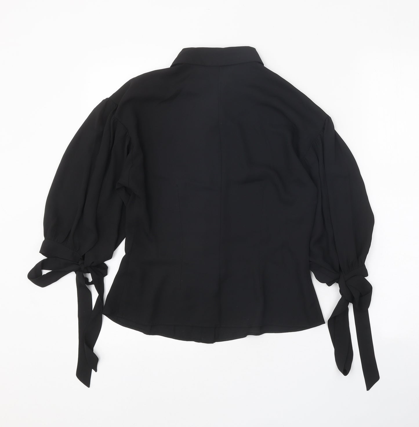 ASOS Womens Black Polyester Basic Button-Up Size 8 Collared - Sleeve Tie Detail