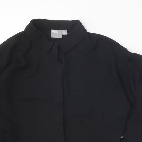 ASOS Womens Black Polyester Basic Button-Up Size 8 Collared - Sleeve Tie Detail