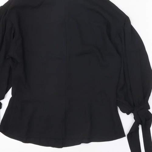 ASOS Womens Black Polyester Basic Button-Up Size 8 Collared - Sleeve Tie Detail