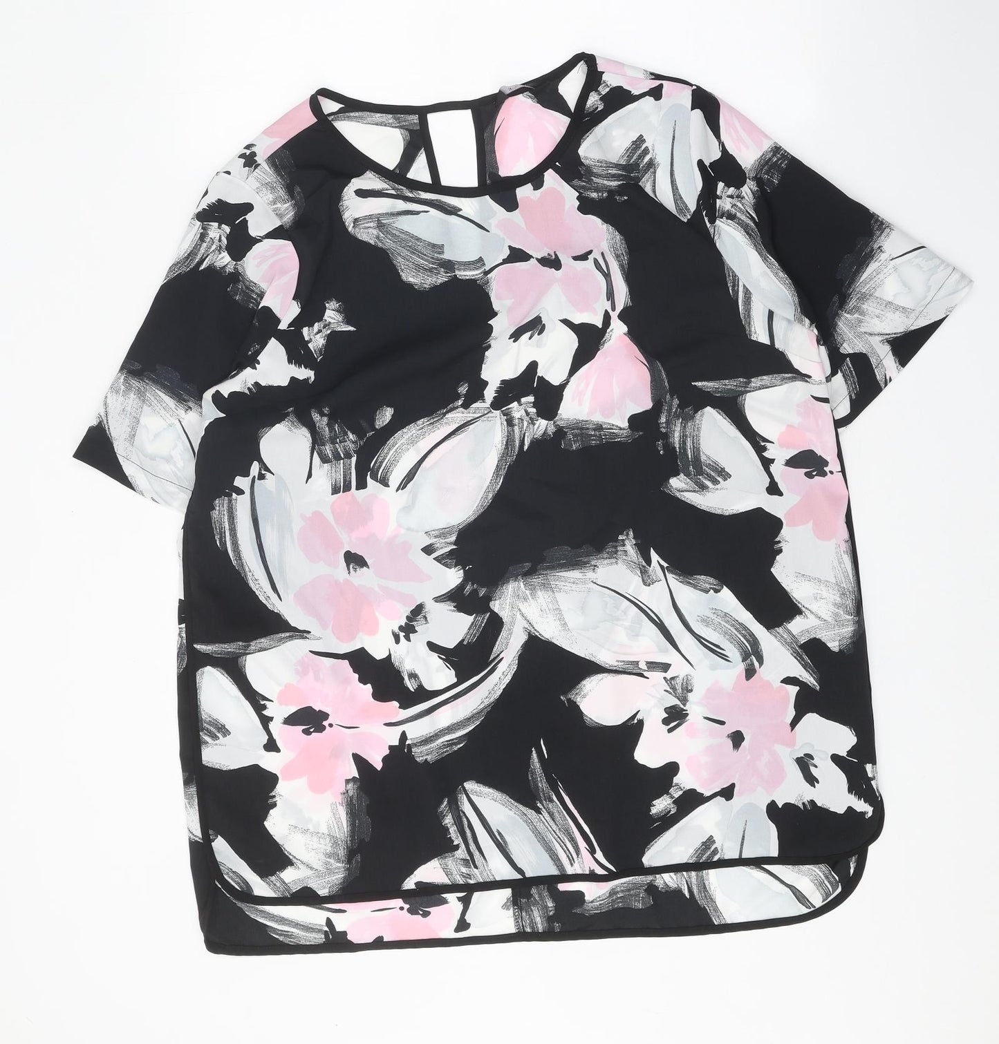 F&F Womens Black Floral Polyester Basic T-Shirt Size 18 Scoop Neck